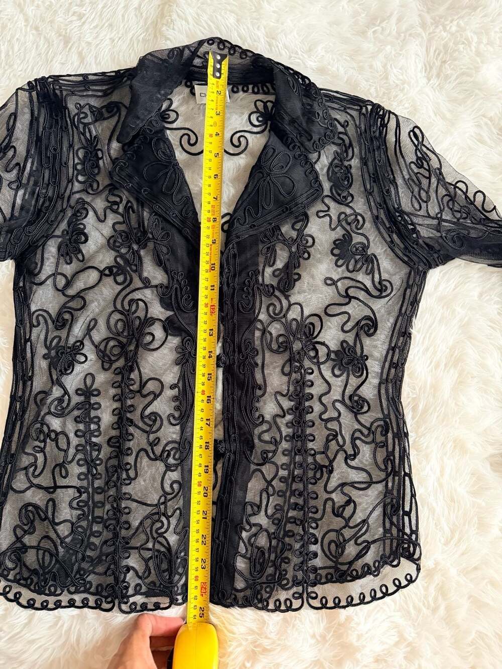 Chico's Black Sheer Mesh Embroidered Floral Open Front Blouse/Jacket - Picture 3 of 6